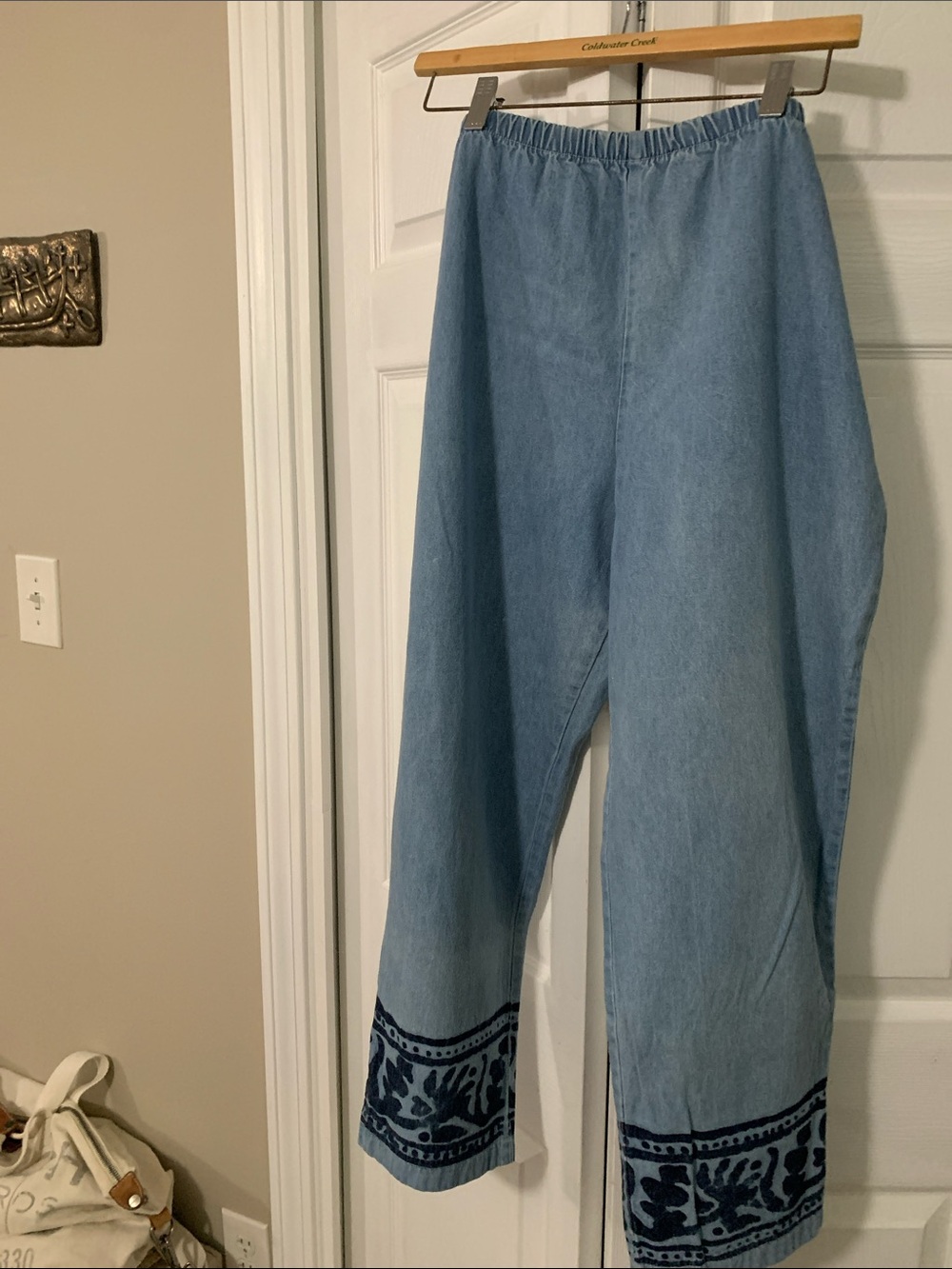 Nina Piccalino Light Blue Wide-Leg Jeans with Dark Blue Print Hem